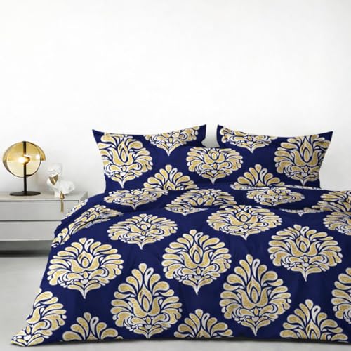 Image of DECOR2ADMIRE 300TC Premium Glace Cotton Printed Super King Size Double Bedsheet with Two Pillow Covers, 108 * 108 Inches or 9ft by 9ft or 275 cm x 275 cm (Midnight Flora)