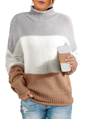 Image of Dokotoo Womens 2026 Winter Fall Solid Turtleneck High Neck Balloon Long Sleeve Sweaters Pullover Outerwear