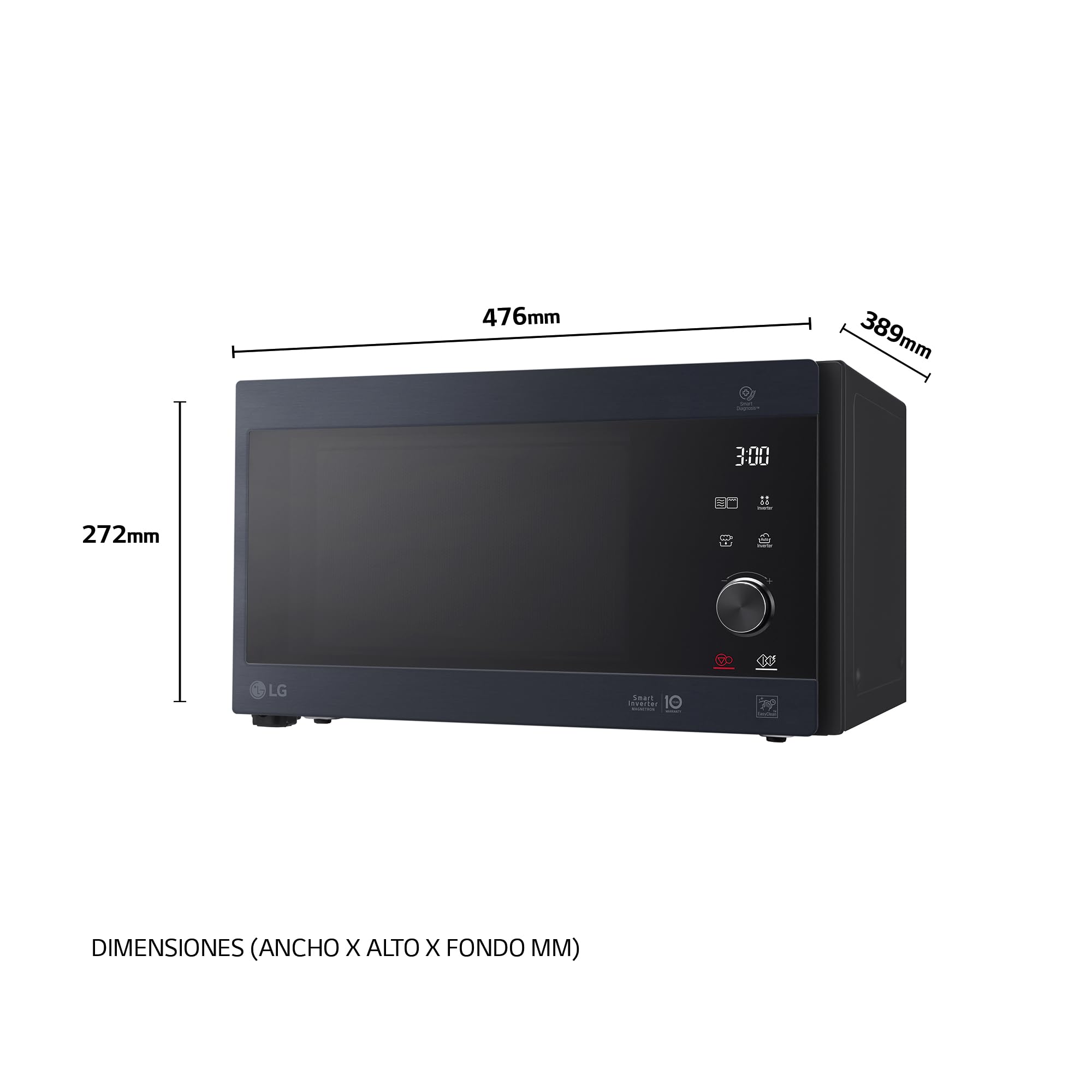 LG MH6565CPW Microonde con Grill e Display Digitale, 25 Litri e 1000 W, Microonde LG con Smart Inverter e EasyClean, Mantiene Sapore e Nutrienti, Nero