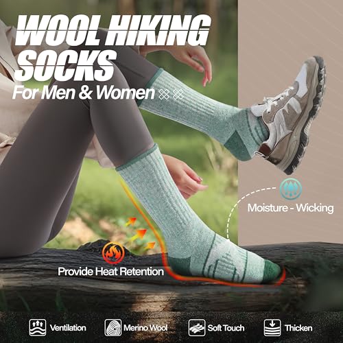 Image of ANTSANG 5 Pairs Merino Wool Hiking Socks for Men & Women Thermal Winter Warm Moisture Wicking Cushion Boot Socks