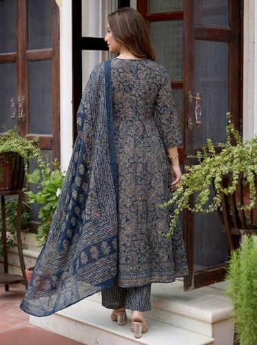 Image of ANNI Designer Women Printed Anarkali Kurta Palazzo Dupatta Set | Viscose Blend Ethnic Outfit | Flared Kurti with Bottom Wear