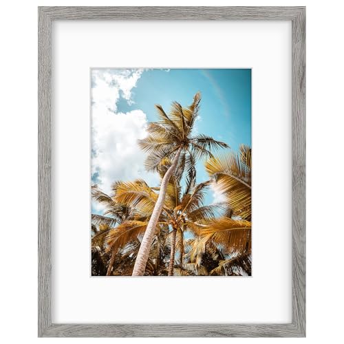 Image of Frametory, 16x20 Picture Frame with Mat for 11x14 Picture- - High Definition Glass Wide Molding - Preinstalled Wall Mounting Hardware (Gray, 1 Pack)
