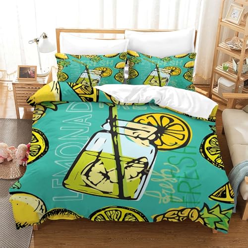 Housse de couette limonade 3D imprimé moderne parure de lit microfibre douce avec fermeture éclair