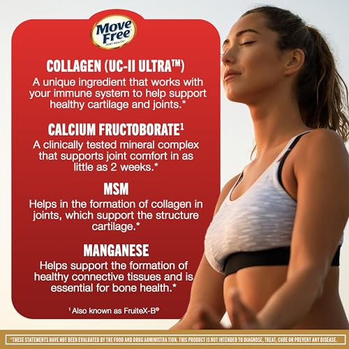 Image of Move Free Ultra Pro with Quadruple Action Joint Support - Type 2 Collagen MSM Calcium Fructoborate & Manganese - Supports Joint Cartiliage Bone Connective Tissue, 120 Tablets (30 servings)