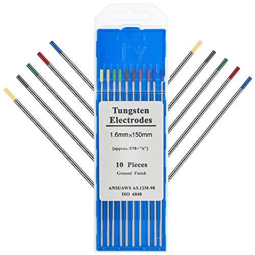 EATBALE pour TIG soudage Électrodes de tungstène Emballage mixte 1,6 x 150 mm, Tungstène pur + 2% cérium (gris) + 1,5% lanthane (or) + 2% lanthane (bleu) + 2%...