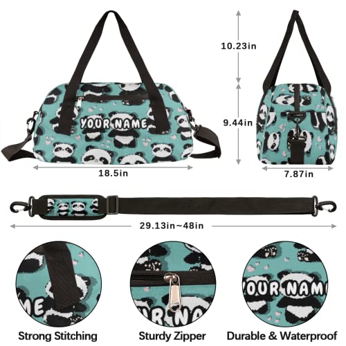 Panda Heart Personalized Kids Duffel Bag for Girls Boys, Panda Debris Custom Name Dance Bag Overnight Small Duffel Bag Carry On Weekend Sports Travel Bag for School Practice Gymnastics Ballet4