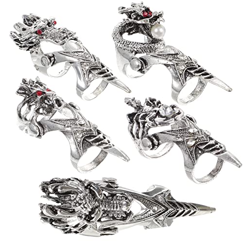 Vintage Claw Ring Skull Statement Rings 5Pcs Punk Rock Gothic Sliver Knuckle Bendable Joint Knuckle Ring Full Finger Armor Rings Jewelry Accessories for Men Women