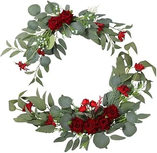 H&W 2pcs Artificial Wedding Arch Flowers for Wedding Sign, Floral Swag Dusty Decor for Reception Ceremony Backdrop Sweetheart Table (Red Rose)