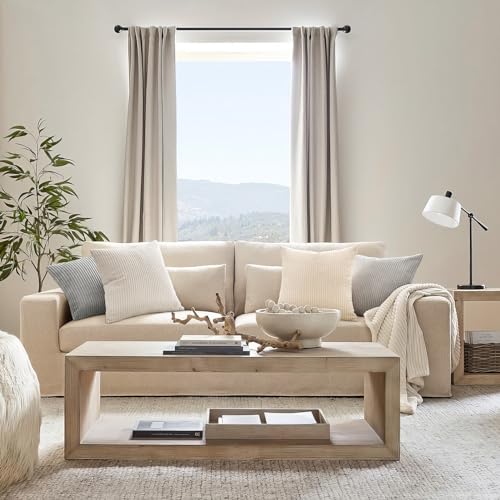 Image of Topfinel 4 Packs Neutral Decorative Throw Pillows Covers 26x26 Inch for Living Room Couch Bed Sofa, Rustic Farmhouse Boho Neutral Home Decor, Soft Plush Striped Corduroy Square Cushion Case 65x65 cm
