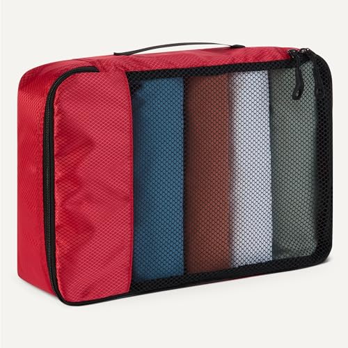 Amazon Essentials 4-Piece Packing Cubes Travel Accessories Set, Luggage Organizer with Double Zipper, Mesh Top, Space-Saving, Medium, Red (Previously Amazon Basics) - Image 5