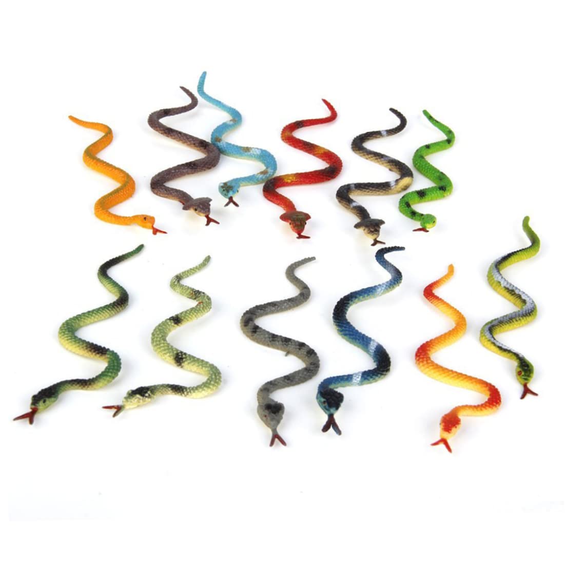 Sjfbebsy 12Pcs Plastic Snake Joke Prank Pretend Trick Toy, Garden Props Rubber Snakes for Halloween Parties, Prank Toy