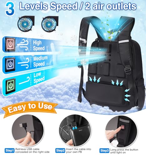 Travel Laptop Cooling Backpack for Men - Sweat Proof Hiking Backpacks with Fan Airflow Ventilation Waterproof (Black, Large)3