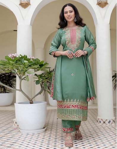 Image of SKYLEE Rayon Chikankari Embroidery Anarkali Kurta Set with Dupatta