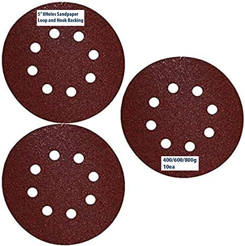 5" 8 Hole 400/600/800 Grit Sand Disc Paper Random Orbit Hook and Loop Sander Sandpaper Sheet for Dewalt, Bosch Makita