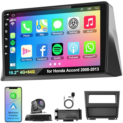 Android Car Radio for Honda Accord 2008-2013, Build in Wireless/Wire Carplay & Android Auto Support Bluetooth5.2, Back-up Camera,FM Stereo,SWC,10.2 Inch IPS Touch Screen 4GB+64GB