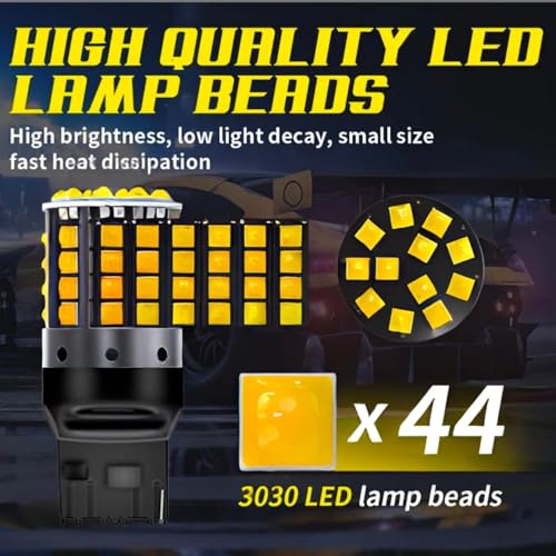 Image of com No Hyperflash Canbus Error Free T20 WY21W 7440 Wedge LED For Car Indicator, Rear Fog, Brake, Parking (Amber, 1 Pair)