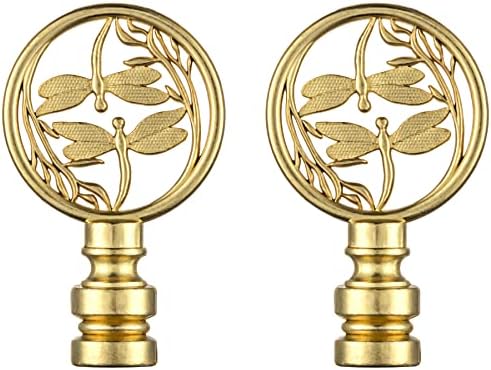 2 Packs Lamp Finial Cap Knob, Dragonfly Design Lamp Decoration for Lamp Shade, Polished Brass, 1-3/8 Inches