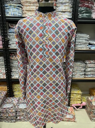 Image of FOXDX Men's Traditional Cotton Floral Printed Only Kurta