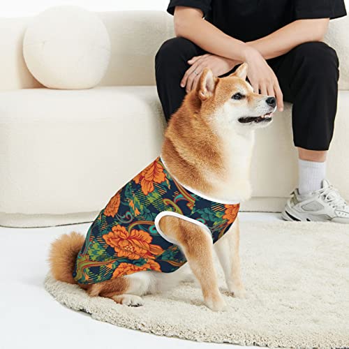 Dogs Shirts Plaid Pattern With Flower Baroque Dogs Cat T-Shirts Soft Cotton Tank Top Sleeveless Breathable Vest Pets Tee Shirt For Dogs Cat Xx-Large #TOP5