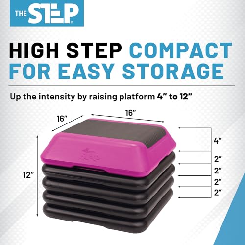 Image of The Step Adjustable High Step Aerobic Platform with 4 Risers, Home Gym Workout Equipment, Fitness Exercise Equipment Made in the USA