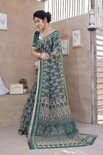 Image of MIRCHI FASHION Kota Doria Cotton Saree with Blouse Piece | Paisley Block Printed Saree for Women | Traditional Ethnic Daily Wear Summer Saree