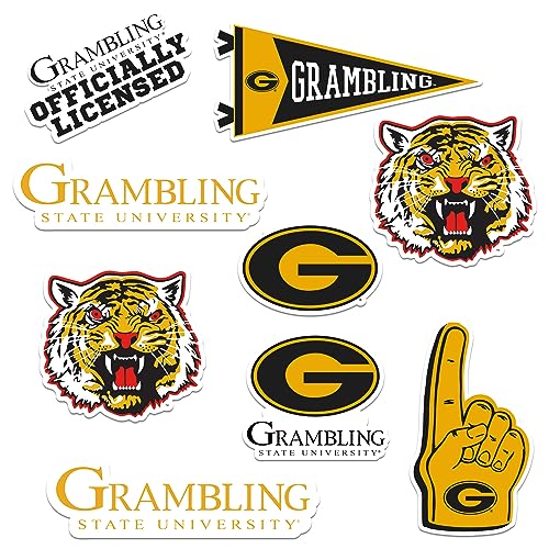Image of Grambling State University 8ct Vinyl Large Deluxe Stickers Variety Pack - Laptop, Water Bottle, Scrapbooking, Tablet, Skateboard, Indoor /Outdoor - Set of 8