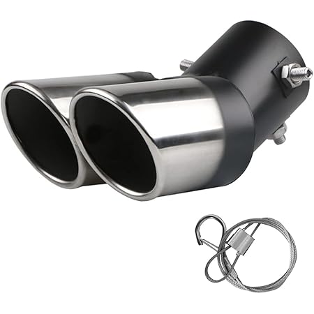 Amazon Takusi 車用 汎用 2本出し マフラー カッター オーバル 38mmf 53mmfに対応 ステンレス製 下向き 排気管 軽自動車 乗用車 外装パーツ シルバー マフラーカッター 車 バイク