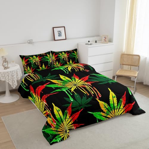 Image of Feelyou Marijuana Weed Leaf Comforter Set Full Size for Men Adults