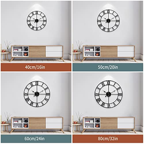 image for 1st owned Large Wall Clock, Metal Retro Roman Numeral Clock, Modern Ro