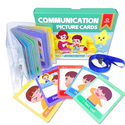 ALSOLIFE Communication Cards for Nonverbal Kids- 52 Flash Cards with Water Proof Album and Lanyard for Special Needs, Autism | PECS, AAC, ABA Therapy Materials, Speech Delay Learning Materials