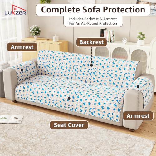 Image of Lukzer 3 Seater Sofa Cover Quilted Reversible WaveEdge Ultrasonic Cut Sofa Mat with Back and Hand Rest Covers - Ikat Rose - Washable Sofa Protector for Modern Living Room 180 x 150 CM /SC-203-03WB