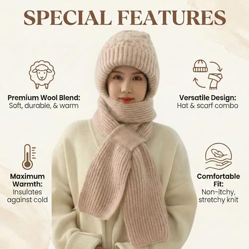 Image of Kraptick Women's Winter Cap and Scarf Set - Thick Fleece Lined Knitted Beanie Hat and Neck Warmer Muffler for Ladies, Soft & Stretchable Woolen Snow Proof for Extreme Cold -4