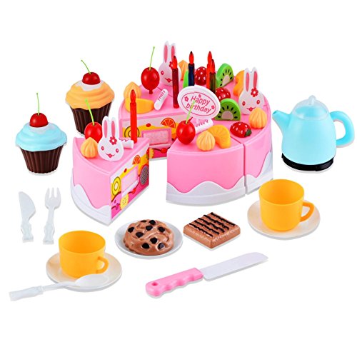 Preisvergleich Produktbild Gearmax 54pcs Spielzeug kuchen Schneiden Geschirrset Cutting Toy Pretend Play Kinder-Rollenspiele Küchenspielzeug(Rosa)