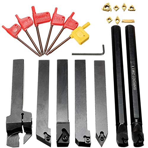 7 Pieces/Set Turning Tool Set, 12mm Shank Lathe Drill Bar Turning Tool Holder with Carbide Inserts, Model - S12M-SCLCR06/SER1212H16/SCL1212H06/MGEHR1212-2/SNR0012M11/SDNCN1212H07/SDJCR1212H07