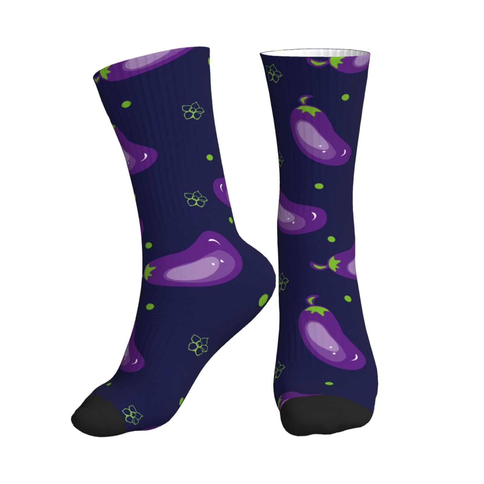 DISNIMOO Eggplant Crew Socks for Women Men Athletic - Comfort Soft Mid Calf Sole Running Socks