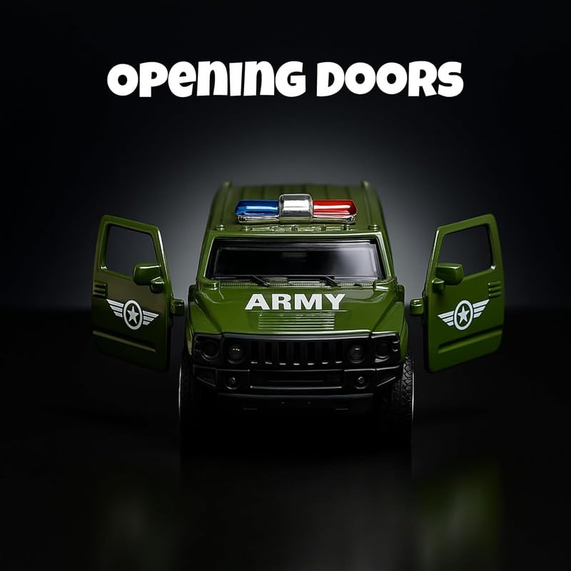 Image of Amisha Gift Gallery Diecast Army Hummer Toy Car for Kids | 1:36 Scale Model, Metal, Pull Back, Sports Car, Boys