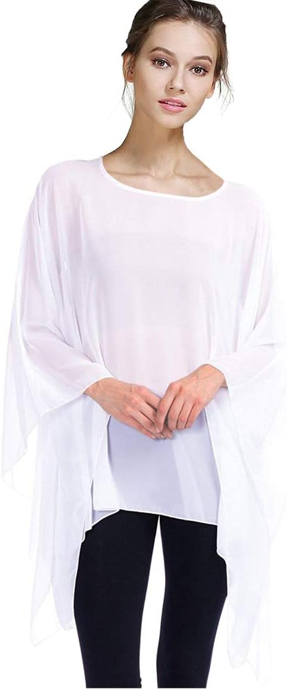 Max Hsuan Womens Summer Solid Sheer Batwing Blouse Chiffon Caftan Poncho Tunic Top Plus Size Cover up