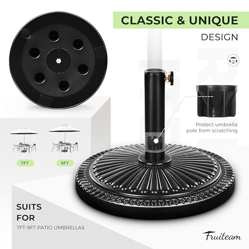 Image of FRUITEAM 15 inch 23 lbs Round Patio Umbrella Base Pre-Filled Umbrella Stand Sun-Flower-Pattern Heavy Duty Market Umbrella Base Stand for Patio, Outdoor, Swimming Pool, Black