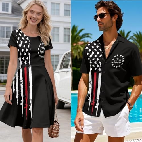 Image of AFPANQZ Couple Matching Outfit Casual Men's Button Down Shirt or Short Sleeve Summer Sundresses Dresses for Women 2026