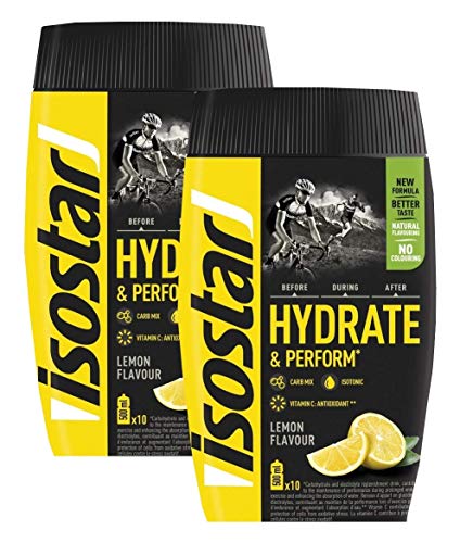 Isostar Hydrate & Perform - 2 x 400 g de Bebida Electrolítica Isotónica - Solución electrolítica para mejorar el rendimiento deportivo - Limón, Paquete de 2