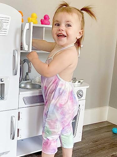 Lindanina Toddler Girl Romper Purple Tie Dye Backless Halter Jumpsuits 12-24 Months Baby Infant Cute Sleeveless One Piece Clothes Summer Overalls Birthday Outfit With Pockets #TOP2