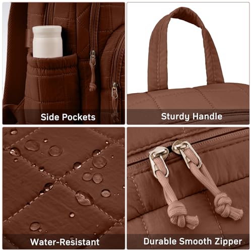 Image of kadilong College Laptop Backpack,Travel Backpack for Women,Quilted Bookbag for 15.6 Inch Laptop Casual Daypack,Chocolate