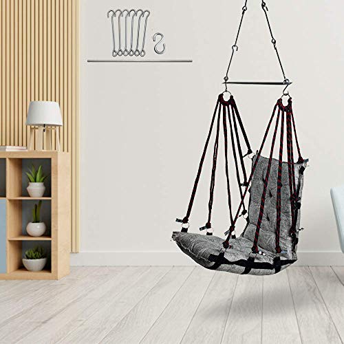Image of Swingzy Make In India, Soft Leather Velvet Hanging Cotton Swing Chair, Jhula For Adults, Swing For Indoor /Outdoor,Home, Balcony & Garden,200 Kgs Weight Capacity(Marble White,Free Hanging Accessories)