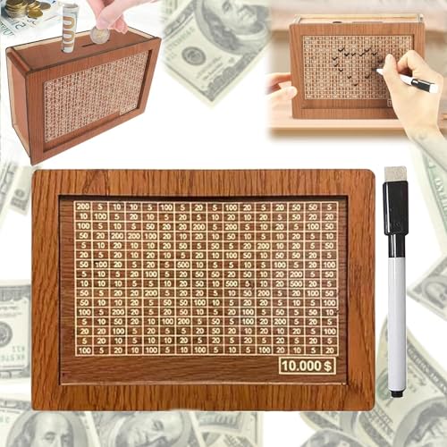 Cash Vault Wooden Savings Box,$10000 Wooden Cash Saver Money Box, Cash Saver Box, Coin Counter Piggy Bank, Money Box with Counter, Wooden Money Box with Money Target and Numbers