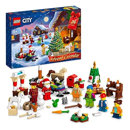 LEGO 60352 City Calendario dell'Avvento 2022, Costruzioni Regalo a Tema Natalizio, Giochi per Bambini, Minifigure di Babbo Natale e Tappetino da Gioco