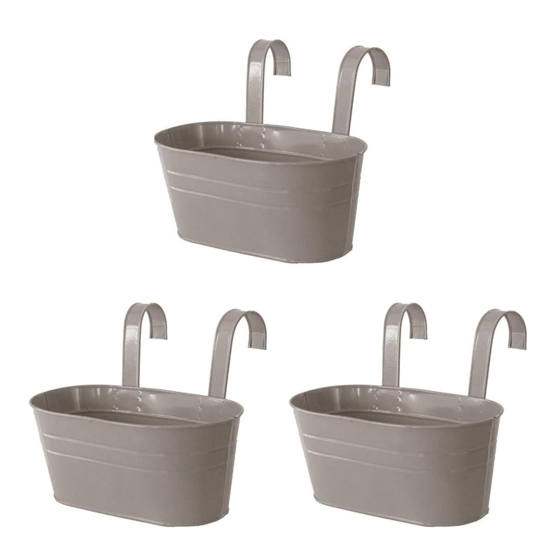 PRIME KRAFTS Railing Oval Planters with Drainage Hole and Detachable Hooks for Indoor & Outdoor, Metal Hanging Flowerpots for Balcony and Garden (Grey - Pack of 3) (B0D28XQPFR) Amazon Price History, Amazon Price Tracker