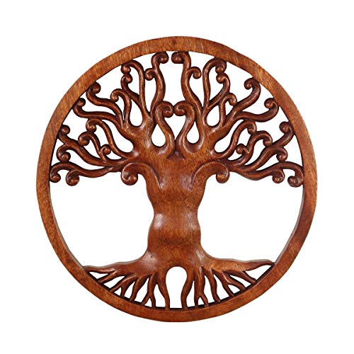 Oriental Galerie  cuadro de pared Decoración Mandala caracteres Relief vida algodón Símbolo mitología Deko Soar Madera Aprox. 30 cm Diámetro