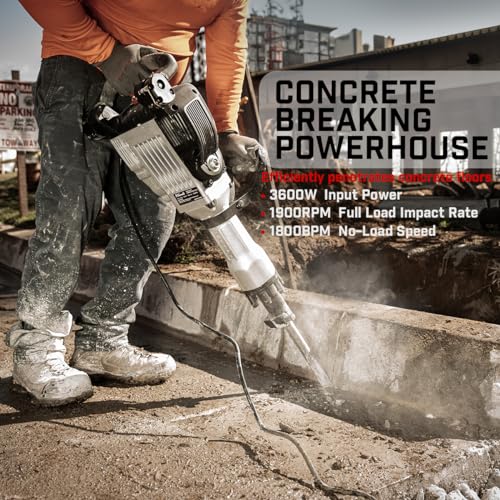 Image of XtremepowerUS 3600W Electric Demolition Jack Hammer Point Chisel Bits Construction Concrete Breaker Punch Drill DIY Floor Drill 2 Chisel Bits (Flat Chisel & Point Chisel) with Case