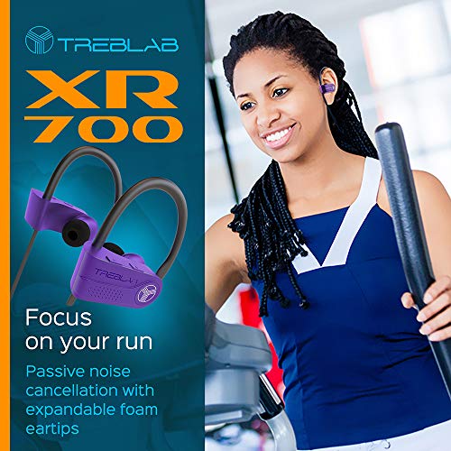 Treblab Xr700 Wireless Sports Earbuds - Custom Adjustable Earhooks, Pro Running Bluetooth 5.0 Headphones For Athletes. Ipx7 Waterproof, Sweatproof, In-Ear Headset, Noise Cancelling Earphones (Purple) #TOP2