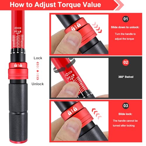 Image of ATsafepro 1 /2-Inch Drive Click Torque Wrench,10-170FT.LB /13.6-230.5N /M & Dual-Direction, 72-Tooth Dual Range Scales Torque Wrench 1 /2 Drive,Easy Use for Motorcycle,Car,etc